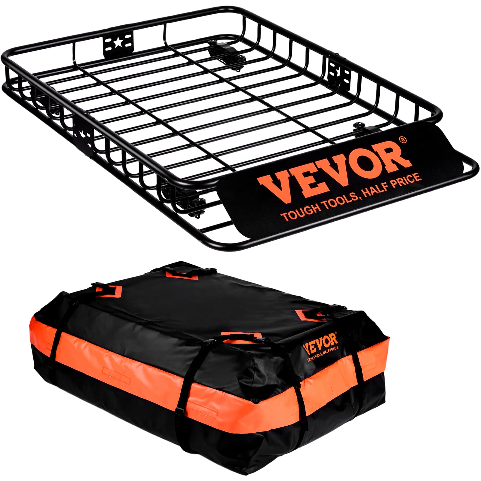 VEVOR - Roof Rack Cargo Basket,51"x 36" x5" Rooftop Cargo Carrier w/ 15 Cu Ft Waterproof Cargo Bag,200 LBS Capacity Rack Carrier - Black