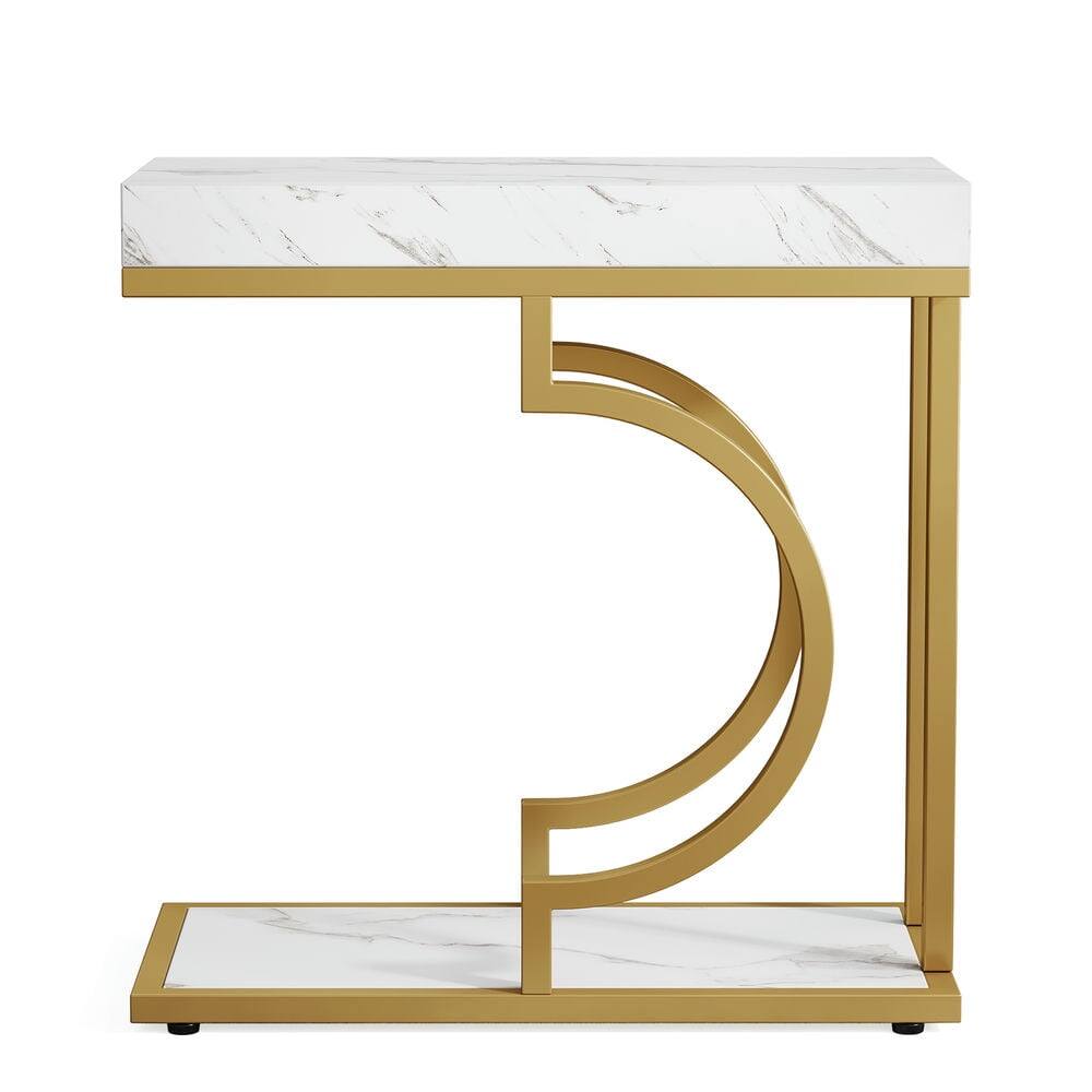 Angle. Kadyn - Kadyn Sofa Side End Table, Couch Table,Narrow C Table, Modern Bedside Table with Metal Frame,White & Gold - White.