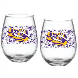 Indigo Falls - LSU Tigers Two-Pack 15oz. Floral Stemless Glass Set - Multicolor