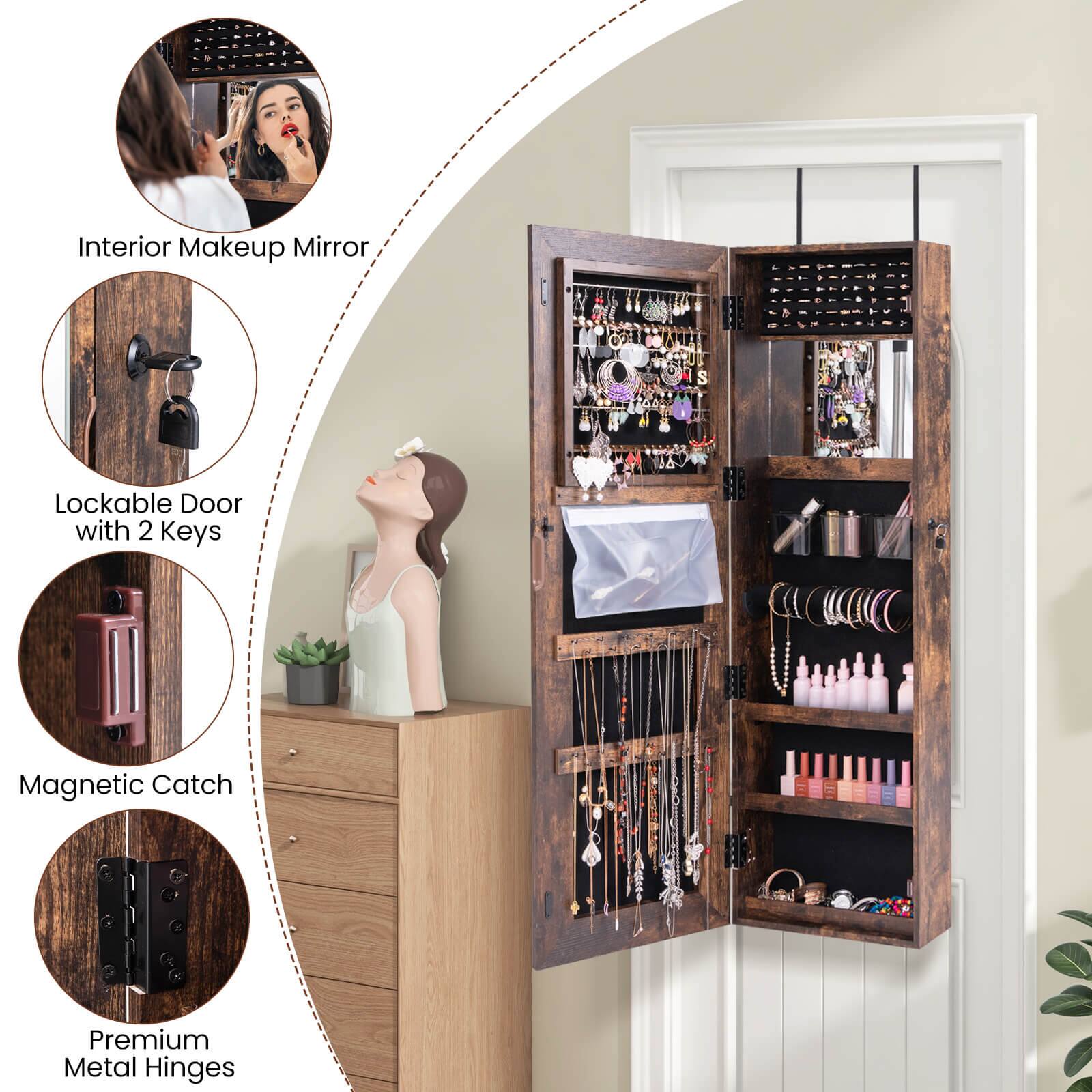 Interior Makeup Mirror Lockable Door with 2 Keys Magnetic Catch Premium Metal Hinges