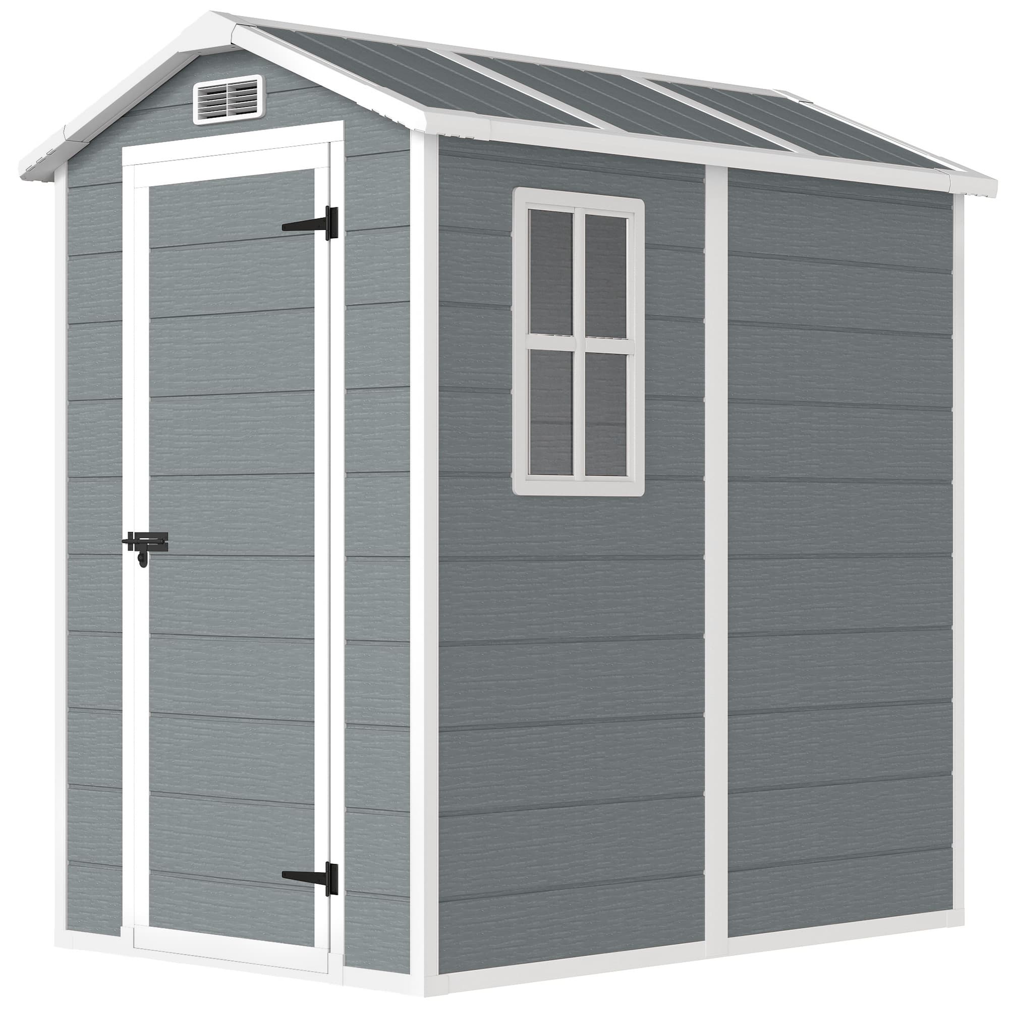 Outsunny - x 6' Outdoor Storage Shed, Plastic Shed with Floor, Window - Gray