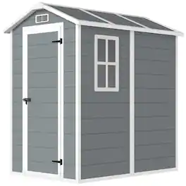 Outsunny - x 6' Outdoor Storage Shed, Plastic Shed with Floor, Window - Gray