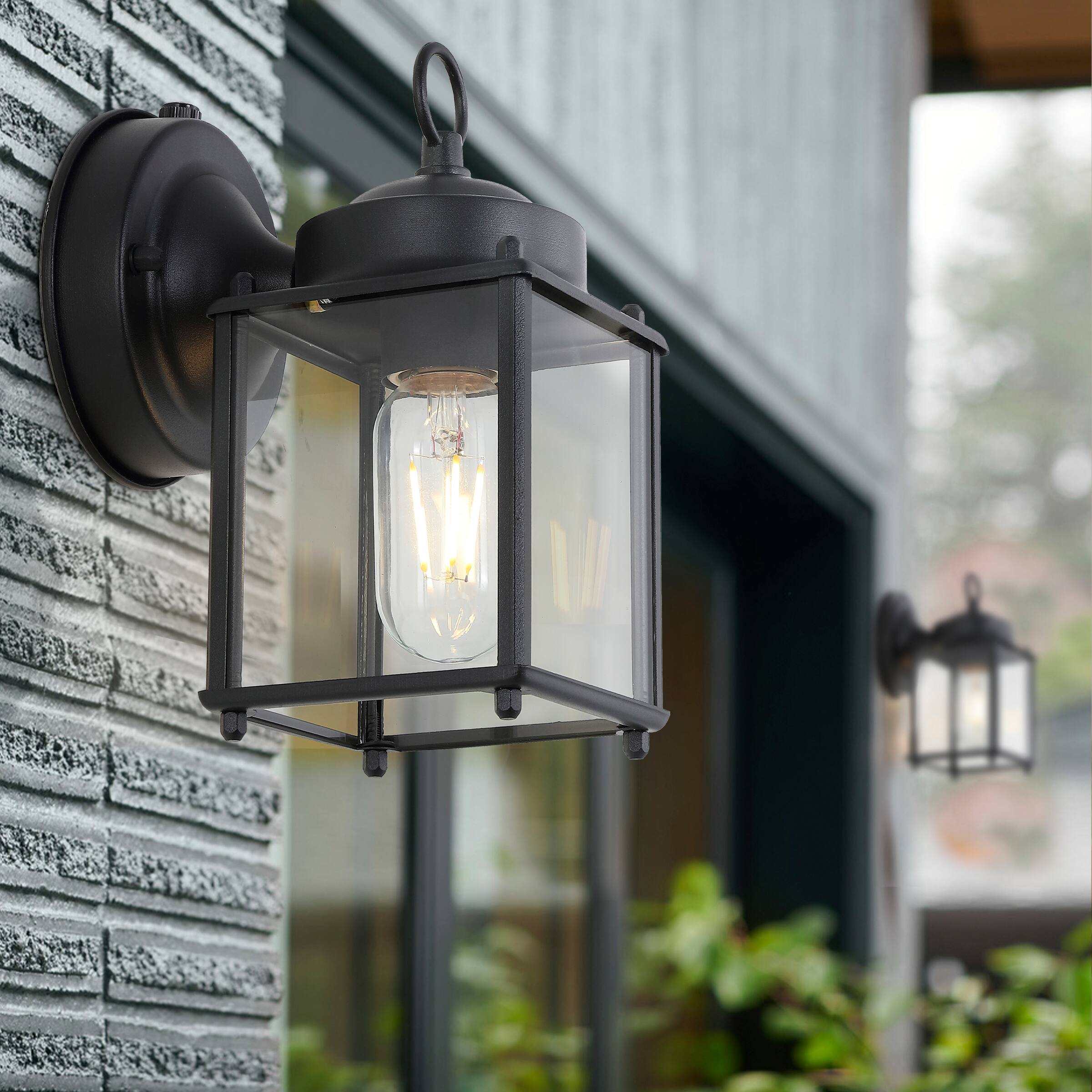 Alt View 10. Jonathan Y - Boston 4.25" 1-Light Farmhouse Industrial Iron/Glass Outdoor LED Sconce, Black/Clear (Set of 2) - Black/Clear.