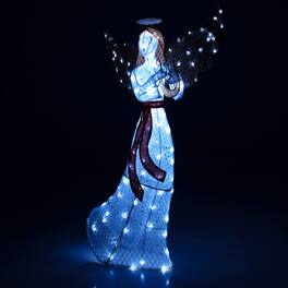Gymax - 5 FT Lighted Angel w/ Harp LED Lights Halo Zip Ties & Ground Stakes Christmas - Cold White