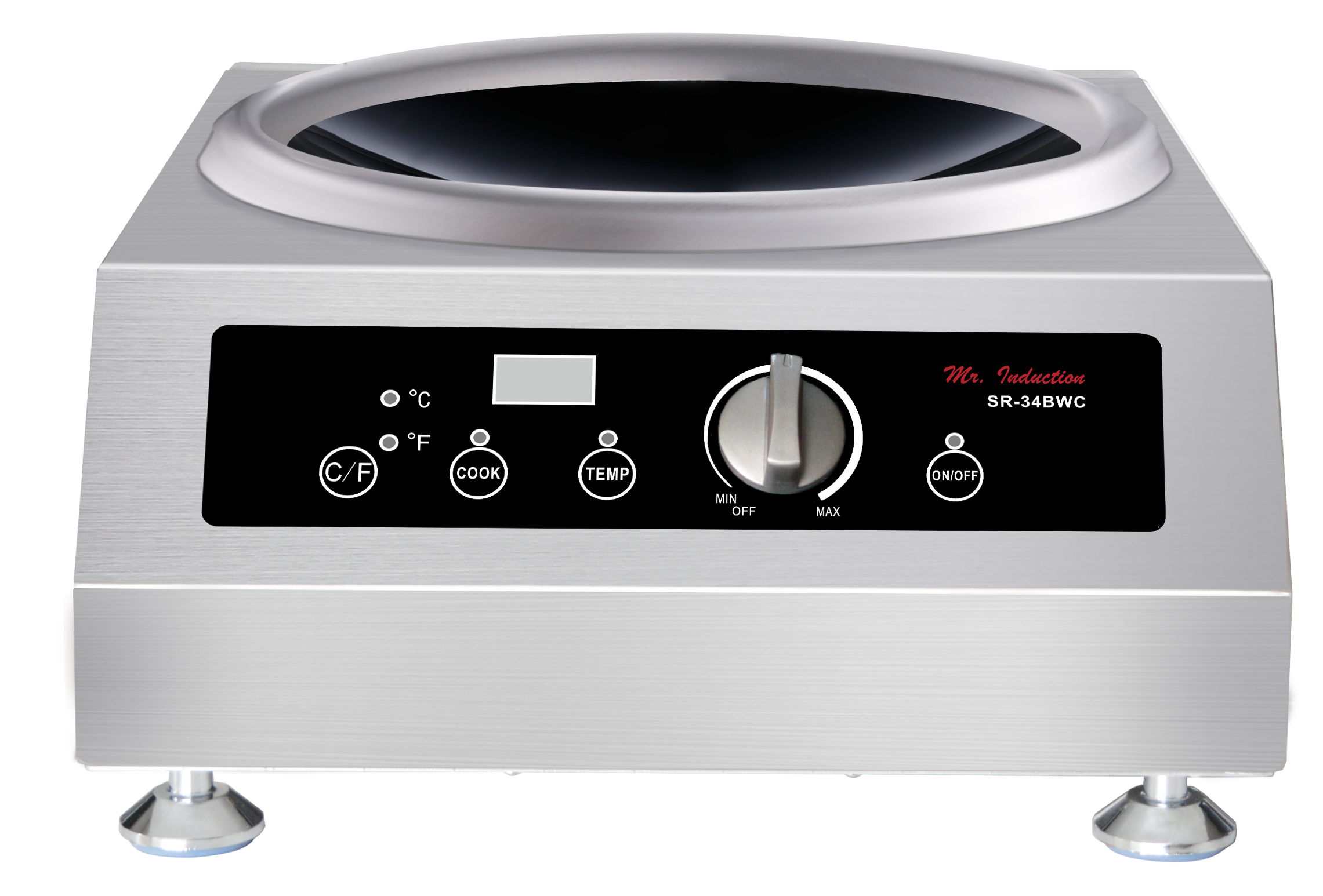 SPT - 3400W Countertop Commercial Wok Cooktop (220-240V) with 15.75″ Cool Roll Iron Wok - Black and stainless steel