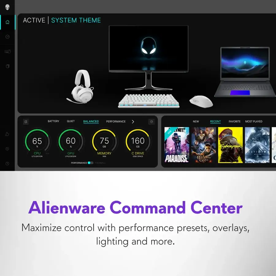 Alienware Command Center: Maximize control with performance presets, overlays, lighting and more.