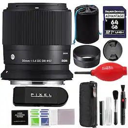 Sigma - 30mm f/1.4 DC DN Contemporary Lens for Canon RF Mount with Advanced Accessory and Travel Bundle | 30mm f1.4 canon - Black