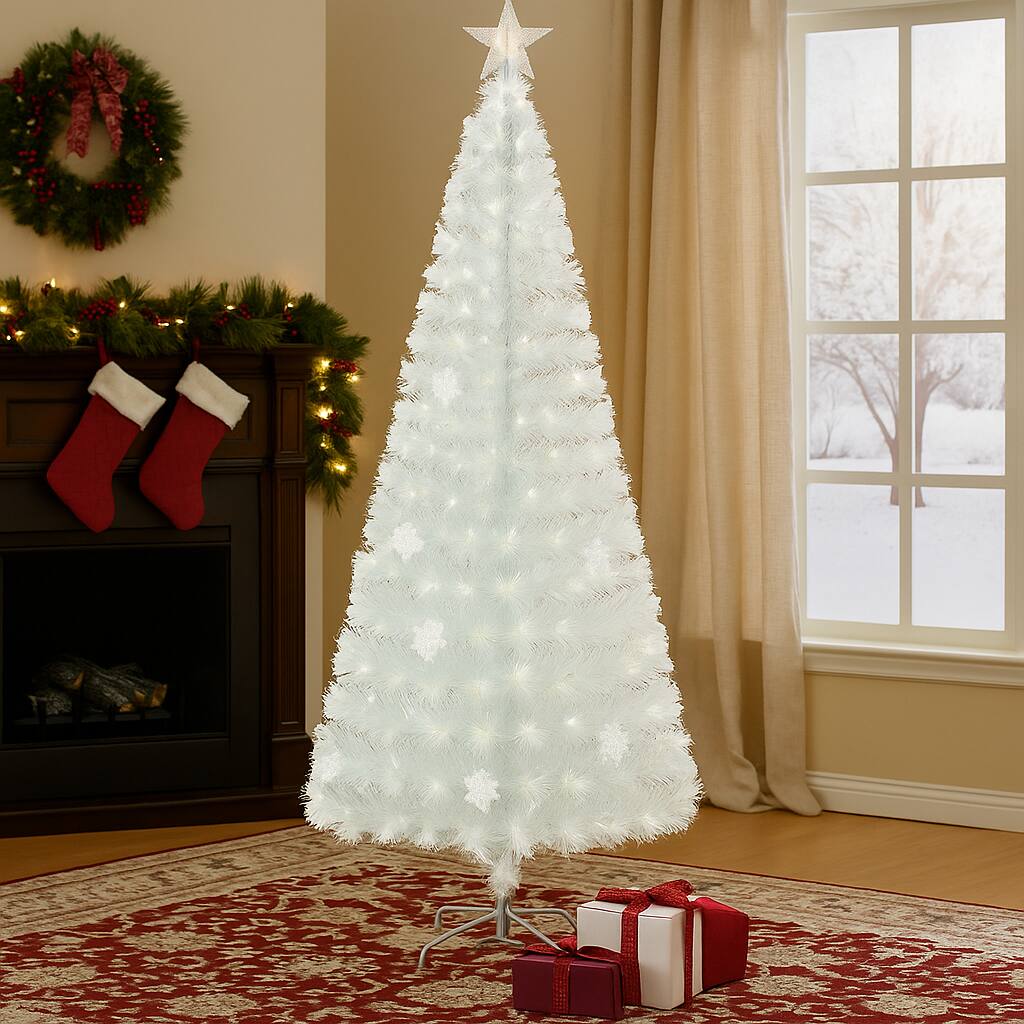Angle. BreeBe - Pre-Lit Iridescent Fiber Optic Tree – 5ft 6ft 7ft Artificial Christmas Decor - White.