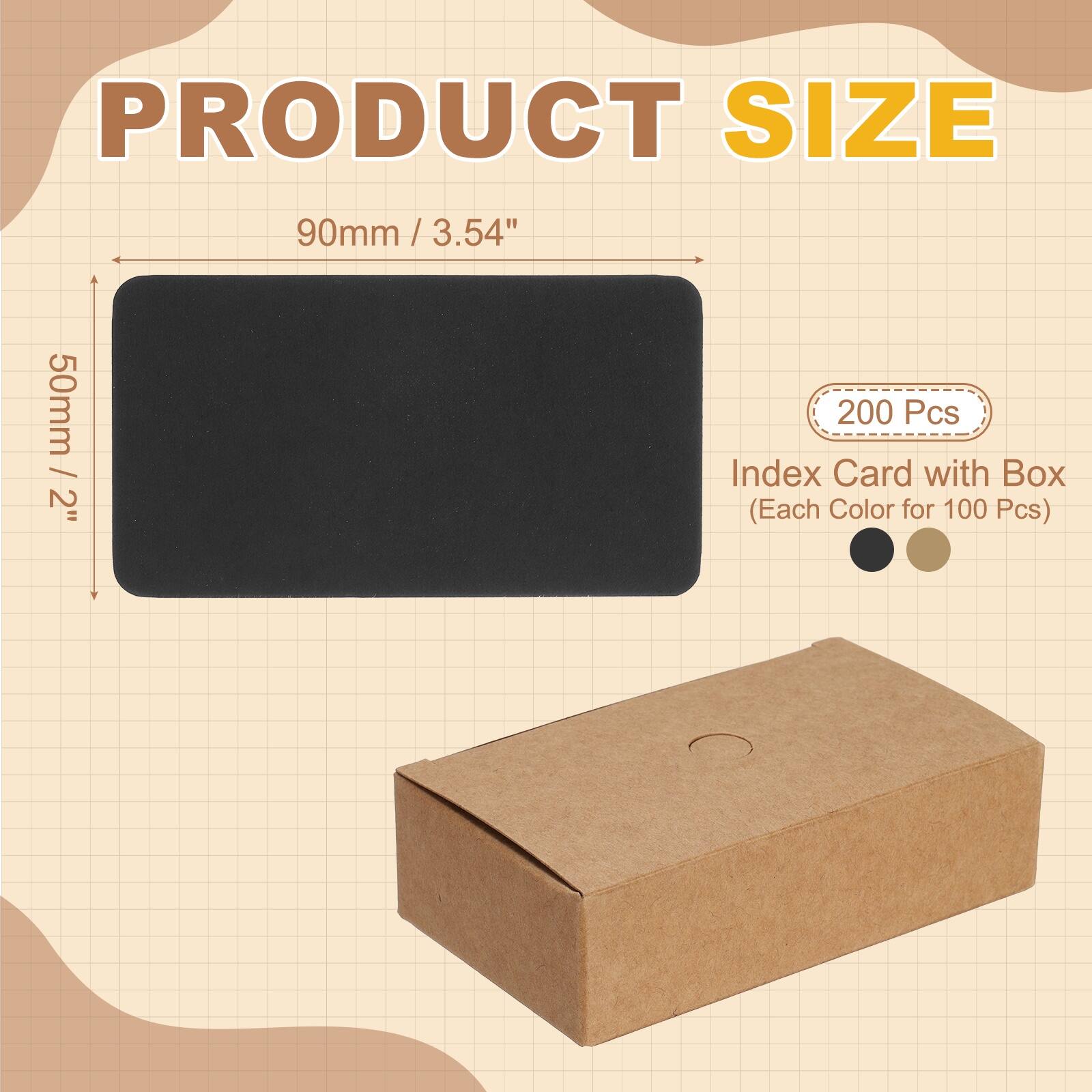 PRODUCT SIZE 90mm / 3.54" / 50mm / 2" 200 Pcs Index Card with Box (Each Color for 100 Pcs)