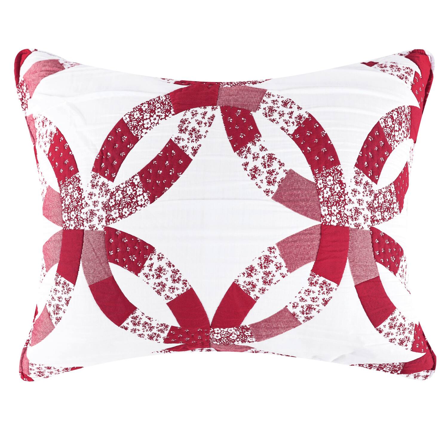 Left. Greenland Home Fashions - Greenland Home Fashions 100% Jacquard Woven Polyester Wedding Ring Sham Standard Red - Red.