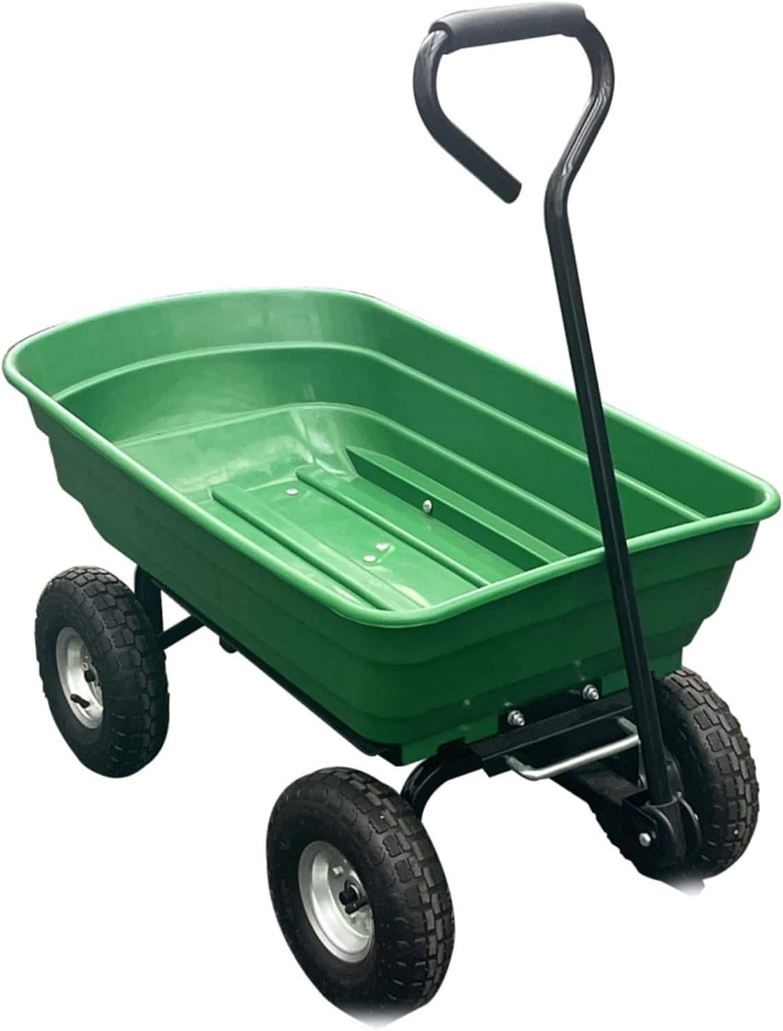 Acekool - Garden Wheelbarrow Cart, Heavy-Duty Utility with Four Wheels & Built-in Stand, 600 lbs Capacity - Green