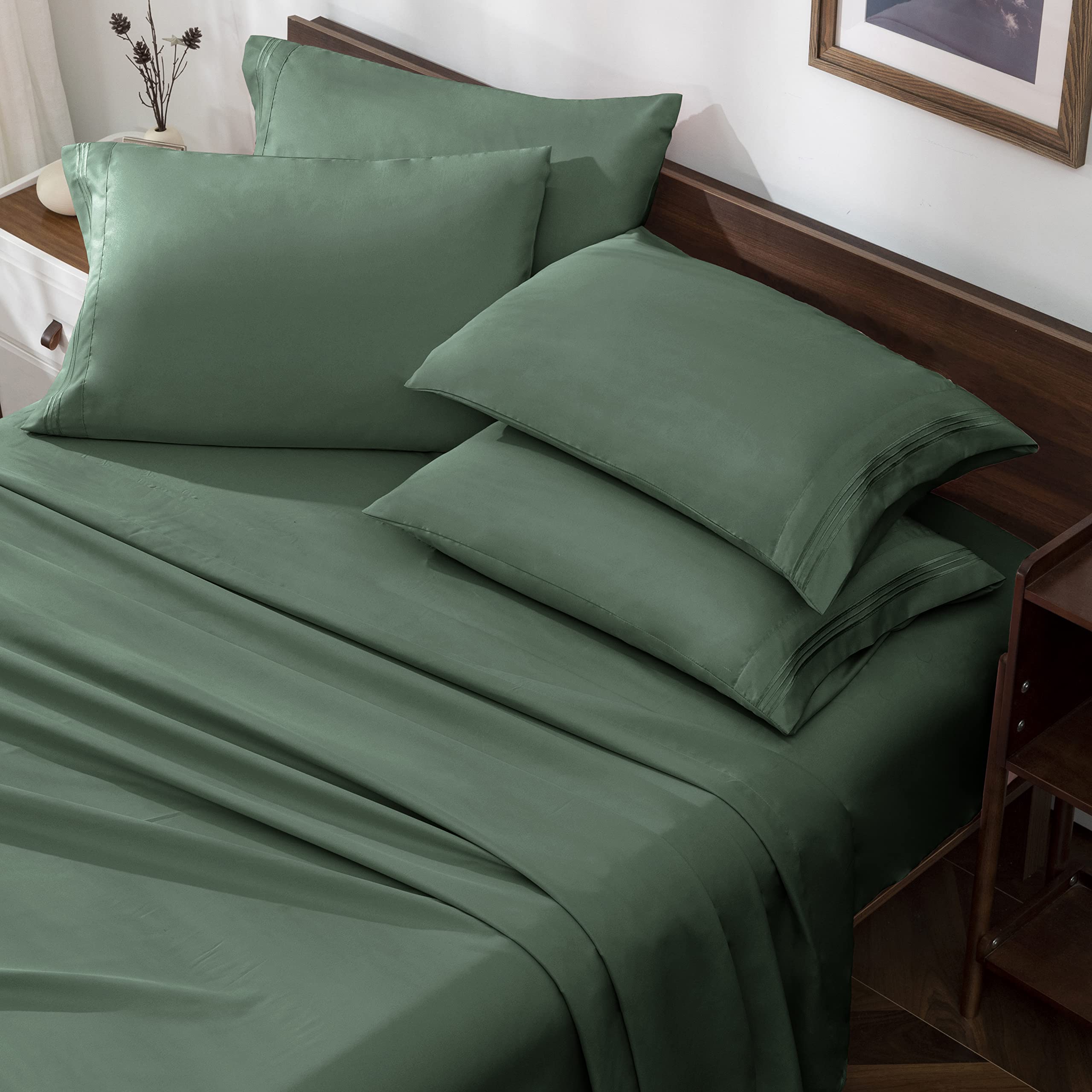 Stylel Star - Burnt Orange King Size Sheet Set - 6 Piece Luxury 1800 Thread Count Bedding Sheets & Pillowcases 16 Inch Deep - Green-Twin