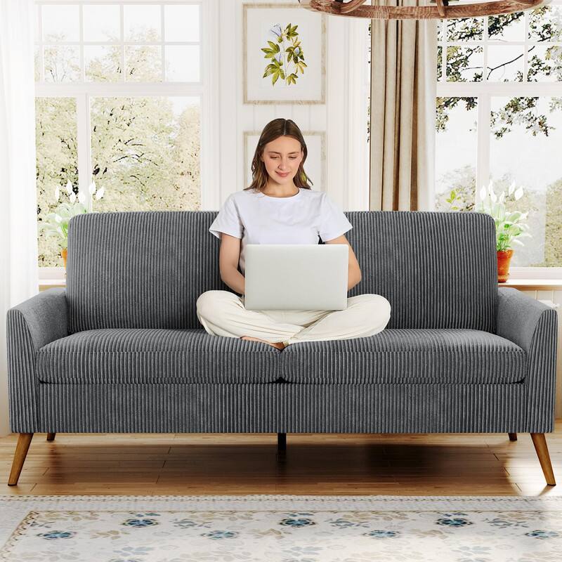 Alt View 5. Vipbear - Vipbear 68" Loveseat Sofa, Comfy  Linen Couches for Living Room, Mid Century Modern Love Seat Sofa - Grey.