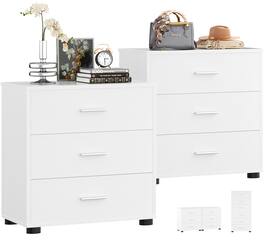 Aheaplus - 2-Pack Wooden Closet Organizer - 3 Drawers, Multifunctional Bedside Nightstand for Bedroom - White