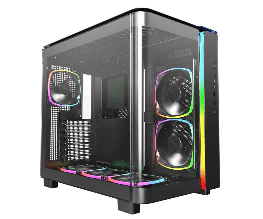 Montech - KING 95 PRO (B) Dual-Chamber ATX Mid-Tower PC Gaming Case, Curved Tempered Glass Front, Six ARGB PWM Fan Pre-installed - Black
