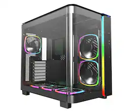 Montech - KING 95 PRO (B) Dual-Chamber ATX Mid-Tower PC Gaming Case, Curved Tempered Glass Front, Six ARGB PWM Fan Pre-installed - Black