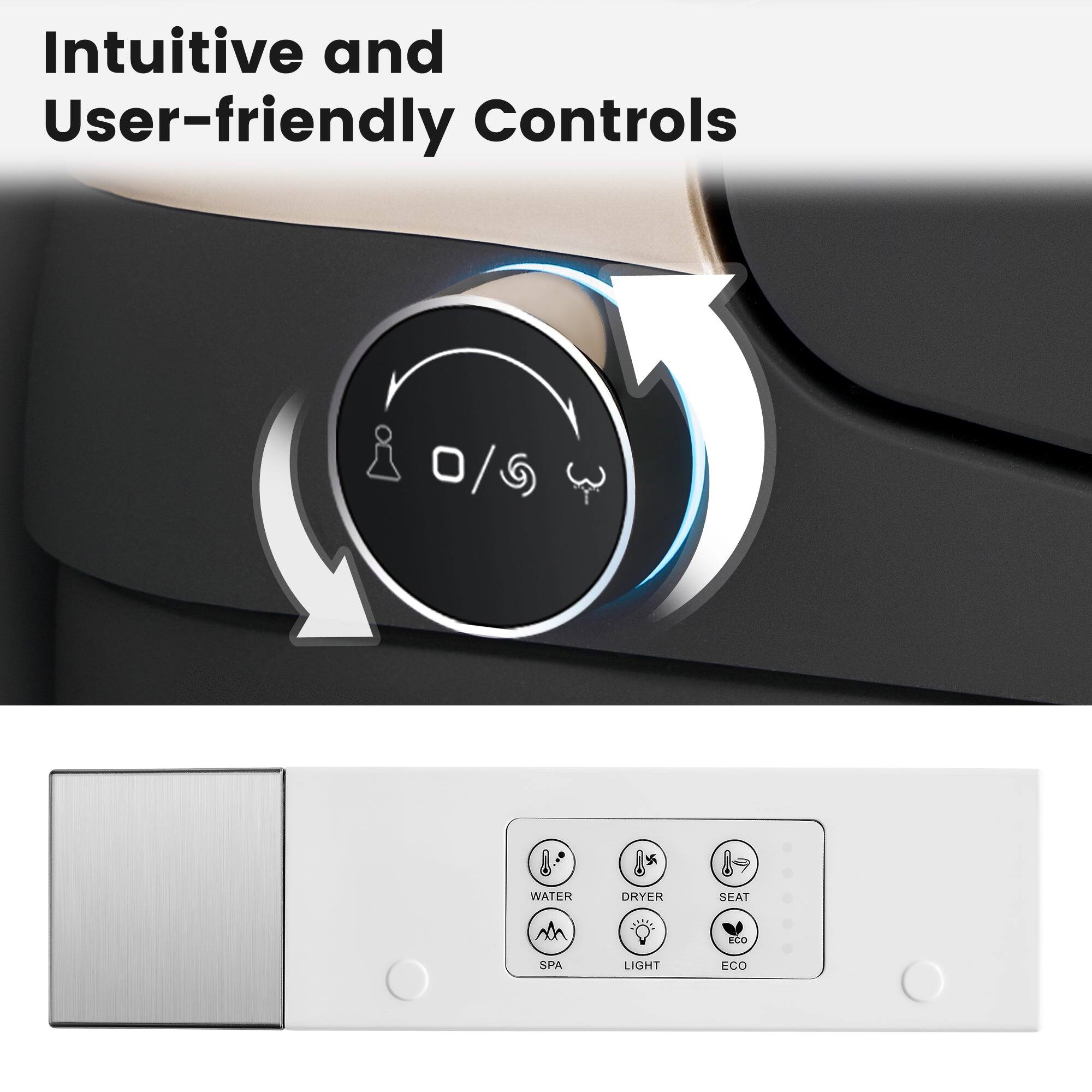 Intuitive and User-friendly Controls

- WATER
- SPA
- LIGHT
- DRYER
- SEAT
- ECO