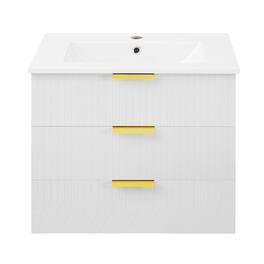 Boyel Living - 24 Inch Wall Mounted Bathroom Vanity with Ceramic Sink and Double Drawers - White