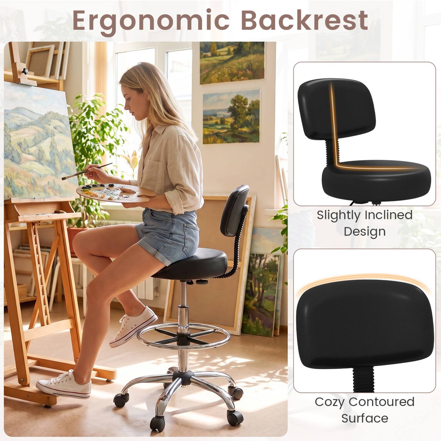 Ergonomic Backrest  
Slightly Inclined Design  
Cozy Contoured Surface