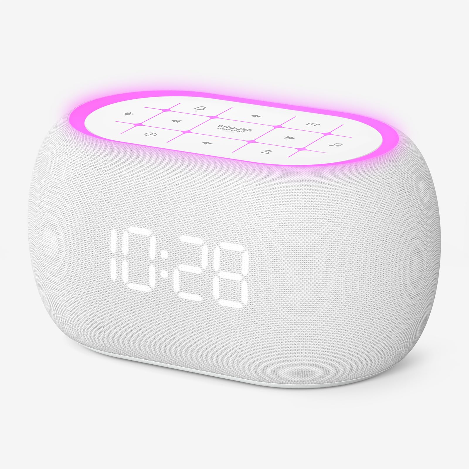 Left. Cozy Serene - Night Light Alarm Bedroom Light Clock White Noise Sound Machine Alarm Clock With Hi-fi 21 Sounds/7 Night Lights 0-100% - Black-Black.