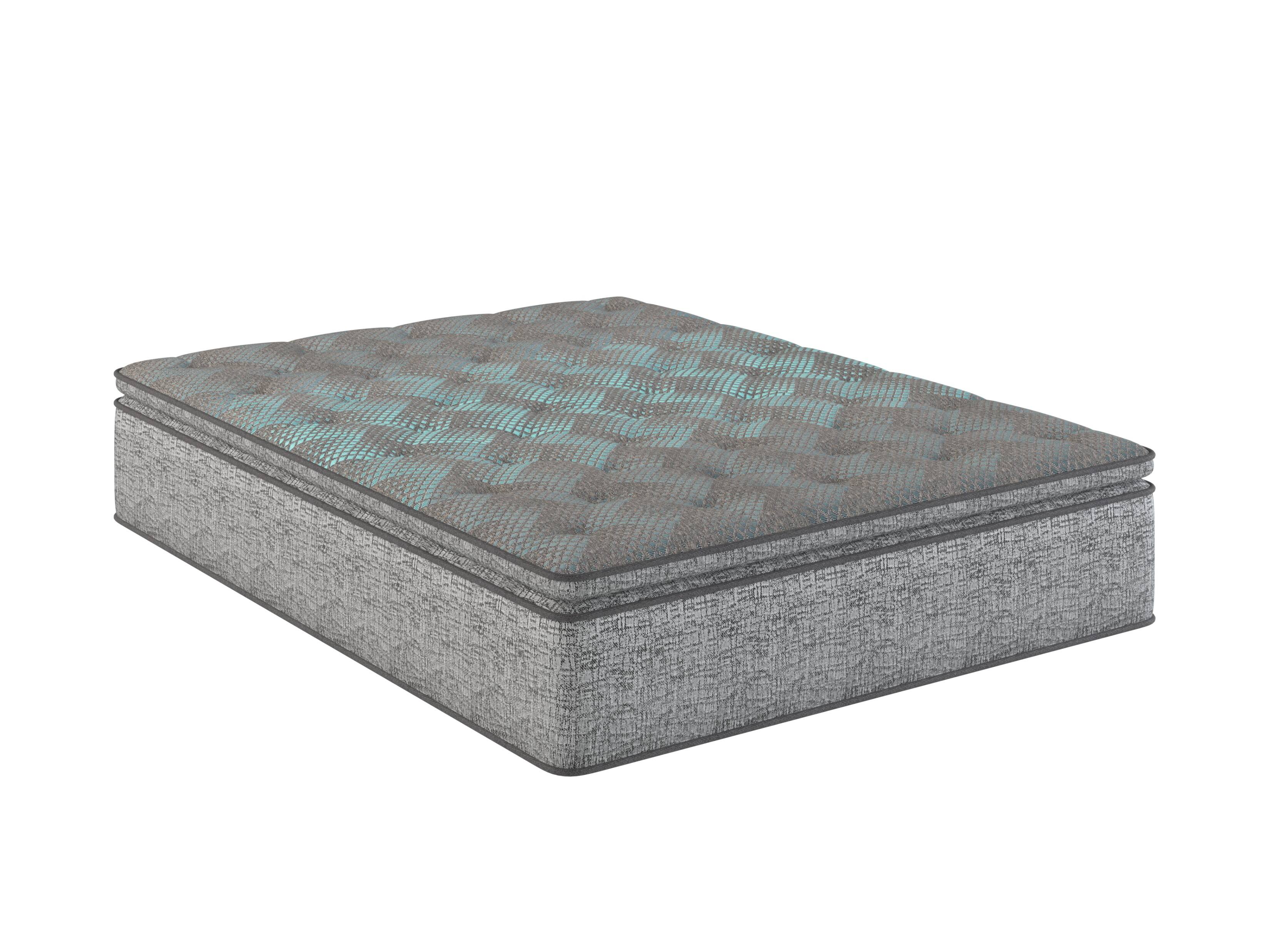 Front. Glintex - 10" Queen Hybrid Memory Foam Mattress, Euro Top Pocket Coil Support, Plush Comfort - Grey/Blue.