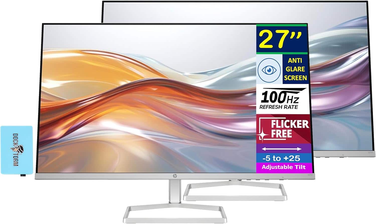 HP - 27" FHD IPS Monitor with 300 nits Brightness, Flicker Free, Anti-Glare, HDMI & DKZ Hub, Color 2 Pack - Black/Silver