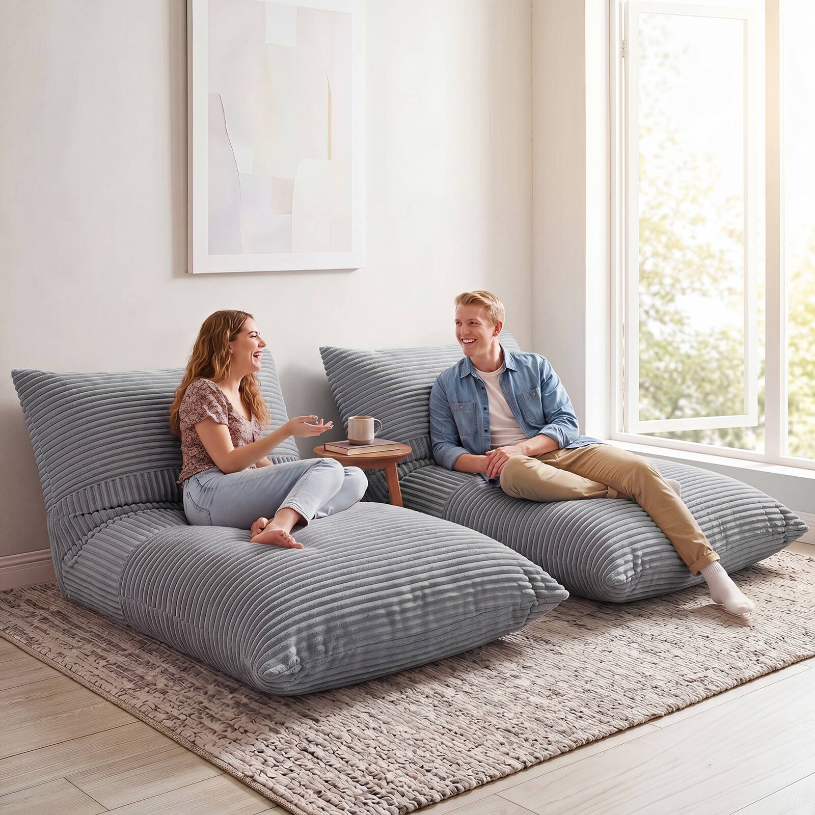Alt View 1. Costway - Costway 3-in-1 Bean Bag Chair with Soft Crushed Sponge Comfy Corduroy Fabric Zippered Cover - Light Gray.