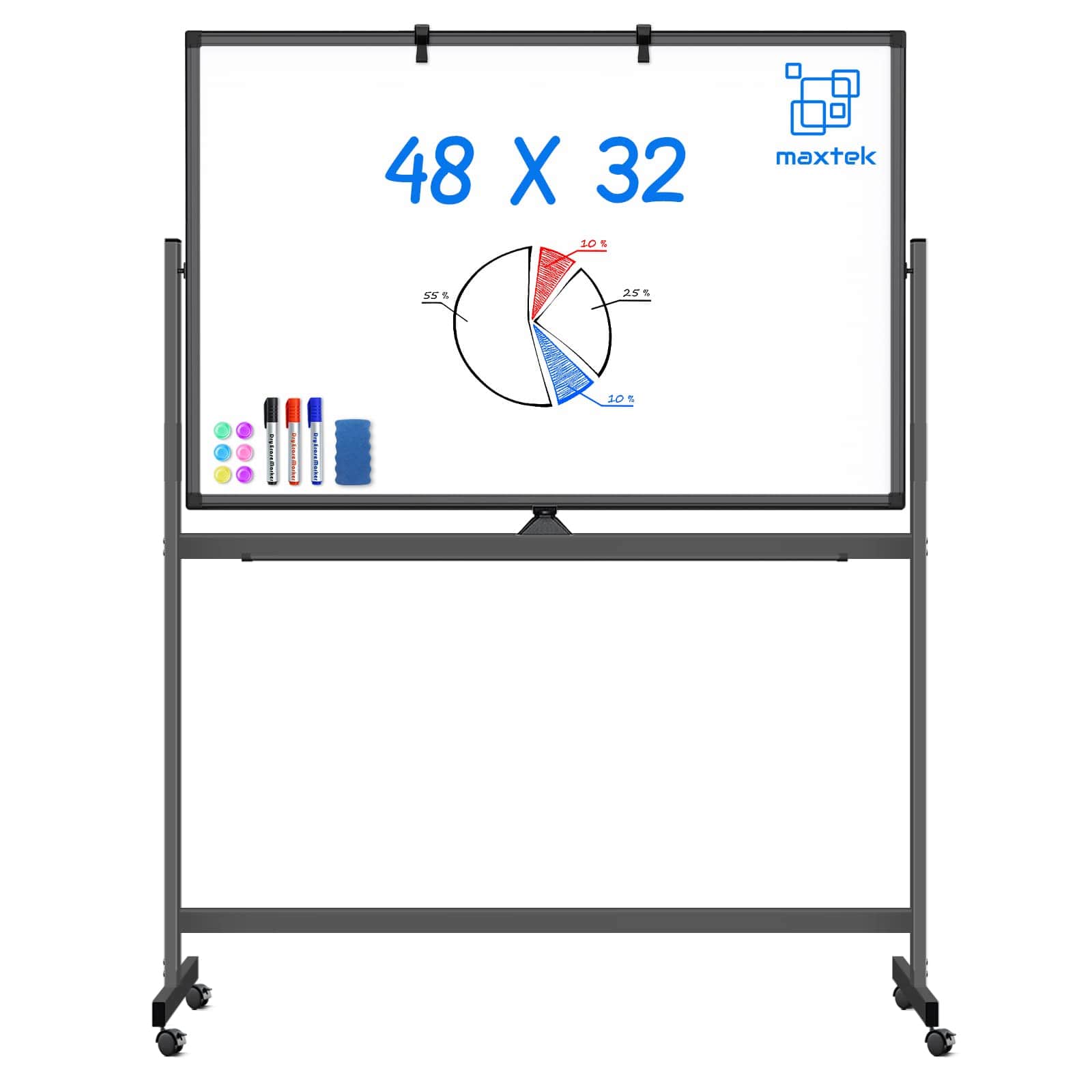 HOMLUX - Rolling Dry Erase Board 48 x 32, Double-Sided Mobile Bulletin Boards, Large Portable Whiteboard with Stand - White