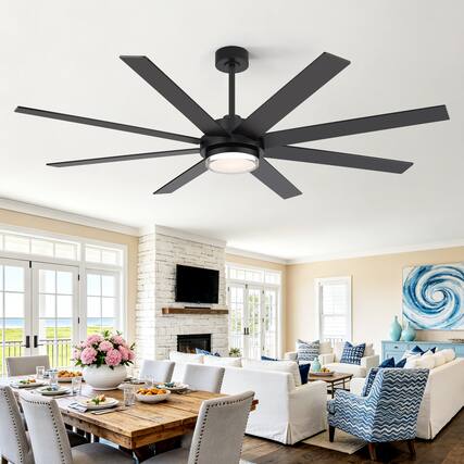 Front. Breezary - 72-Inch Modern LED Ceiling Fan with Acrylic Light, 8 Blades, DC Motor, Remote Control, 6-Speed, Timer - Black.