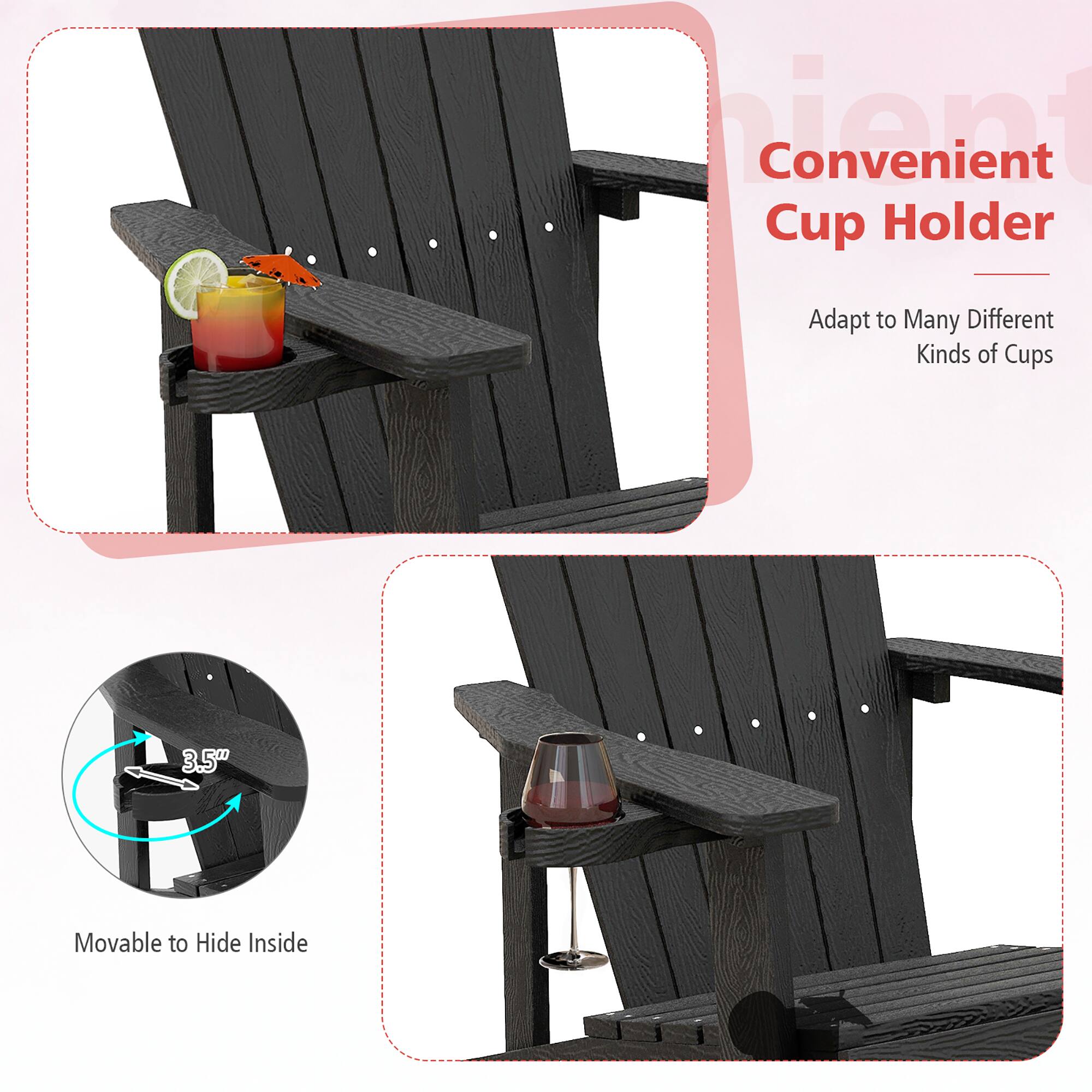 Convenient Cup Holder, Adapt to Many Different Kinds of Cups, 3.5", Movable to Hide Inside