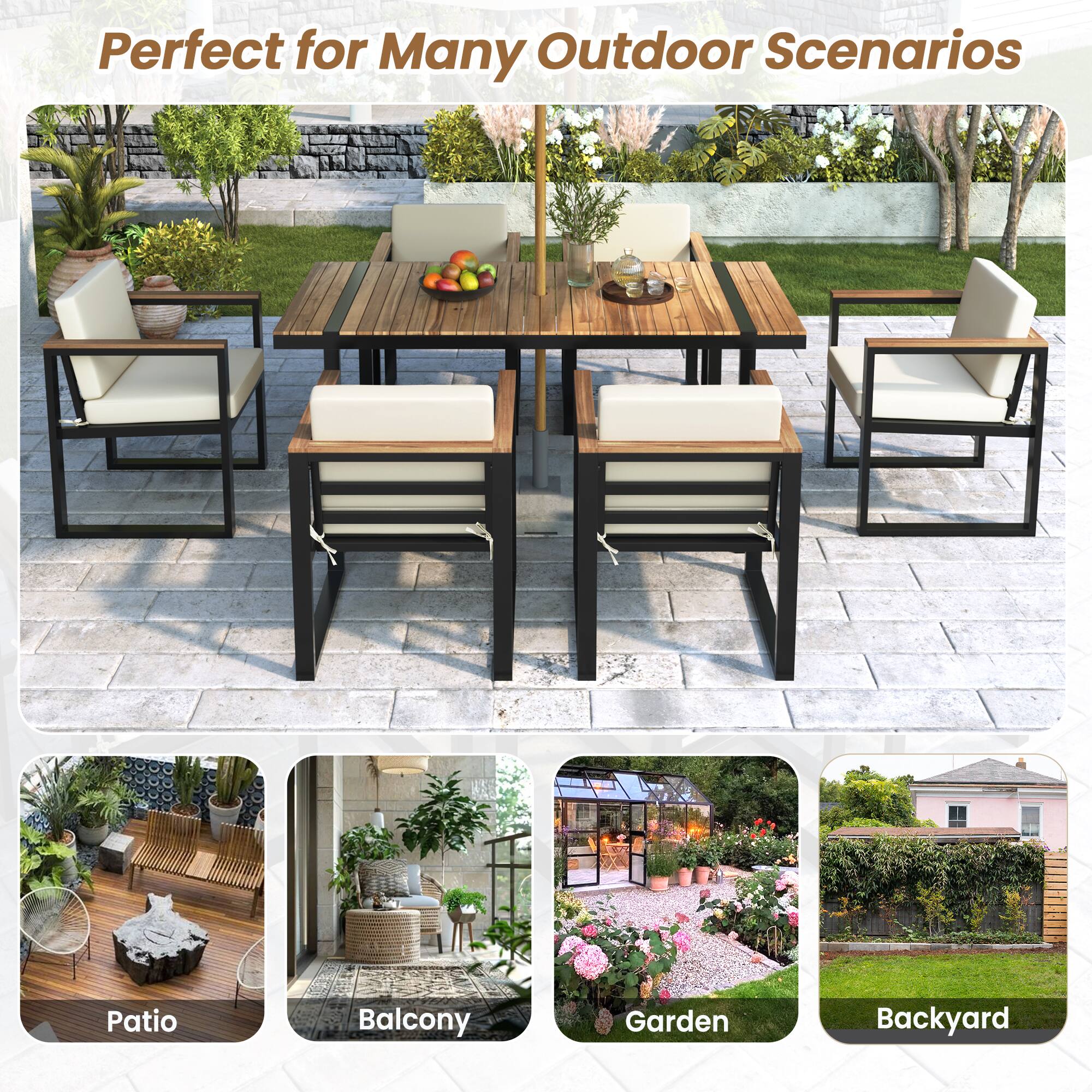 Perfect for Many Outdoor Scenarios

Patio  
Balcony  
Garden  
Backyard