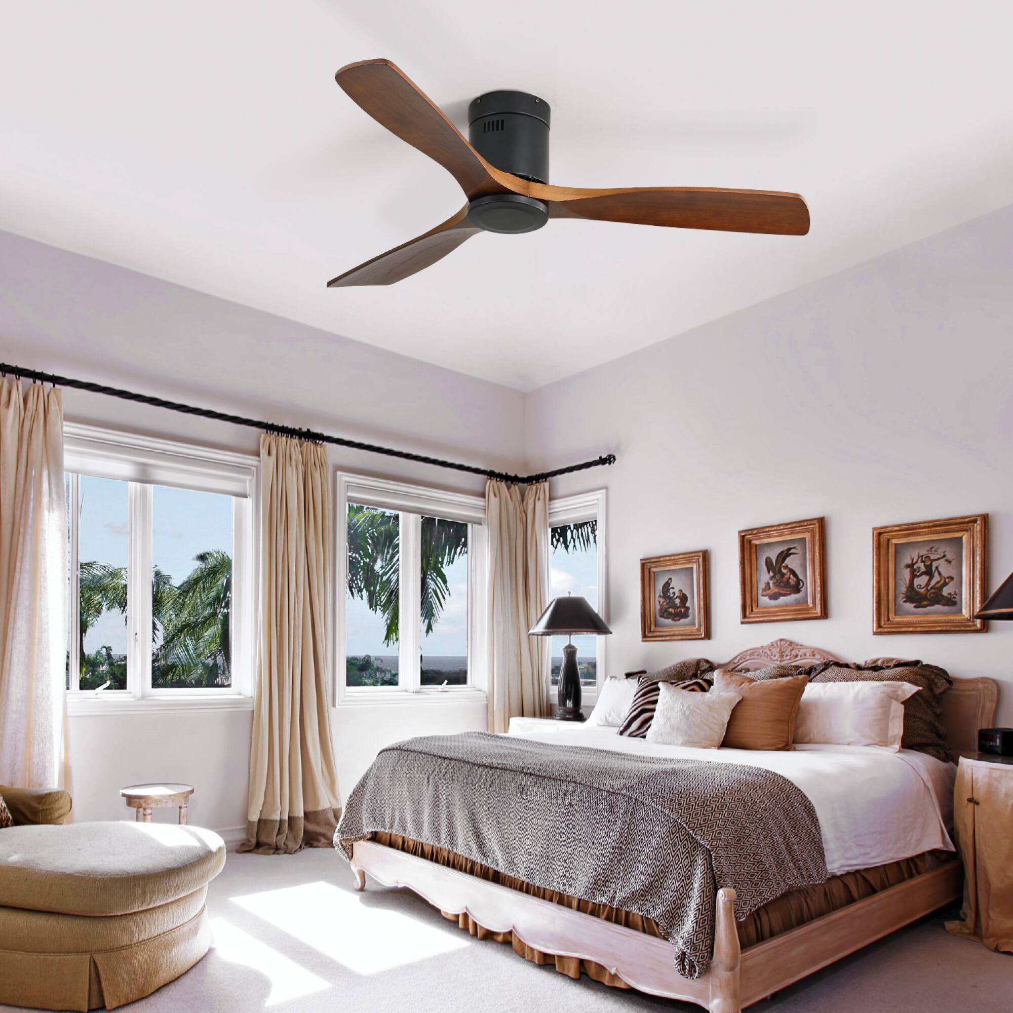 Back. ELEMENT ACE - 52 Inch Indoor Wooden Ceiling Fan With Remote Control Reversible DC Motor And Solid Wood Blades - Black.