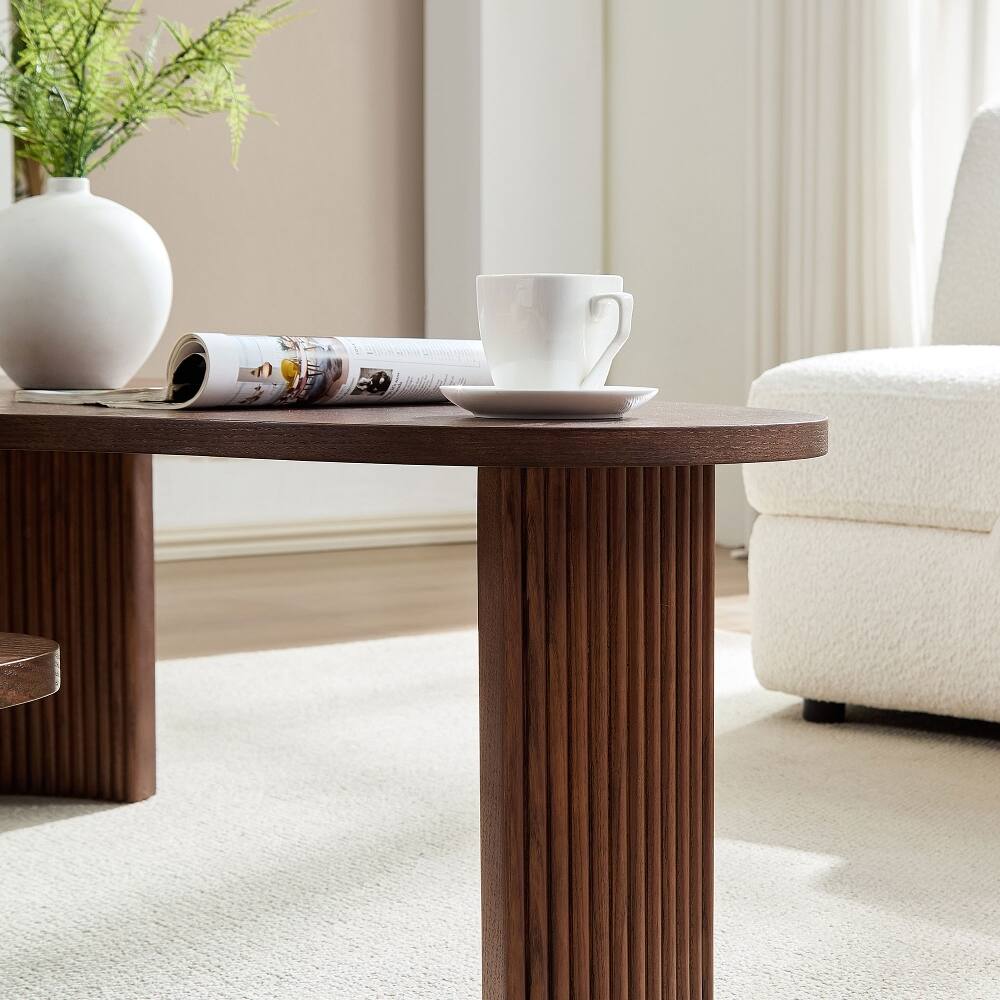Alt View 2. Loheer - Loheer 2-Piece Modern Irregular Shape Coffee Table Set Walnut Nesting End Tables - Walnut.