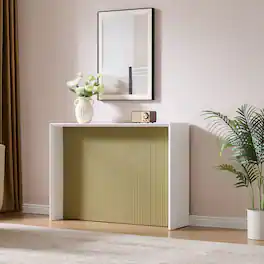Kings Brand Furniture - Wood Rectangular Console Table with Sculpted Ripple-Front Panel, Modern Entryway or Sofa Table - Lemon Pepper in White Frame