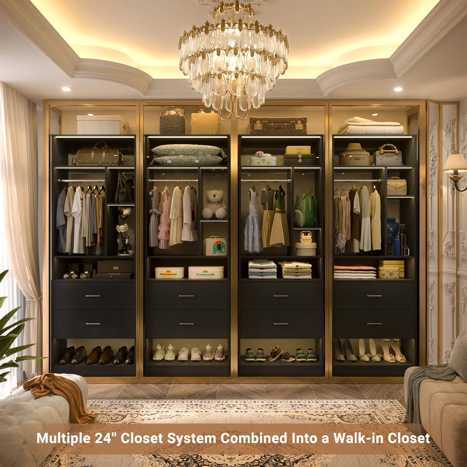 Multiple 24" Closet System Combined Into a Walk-in Closet