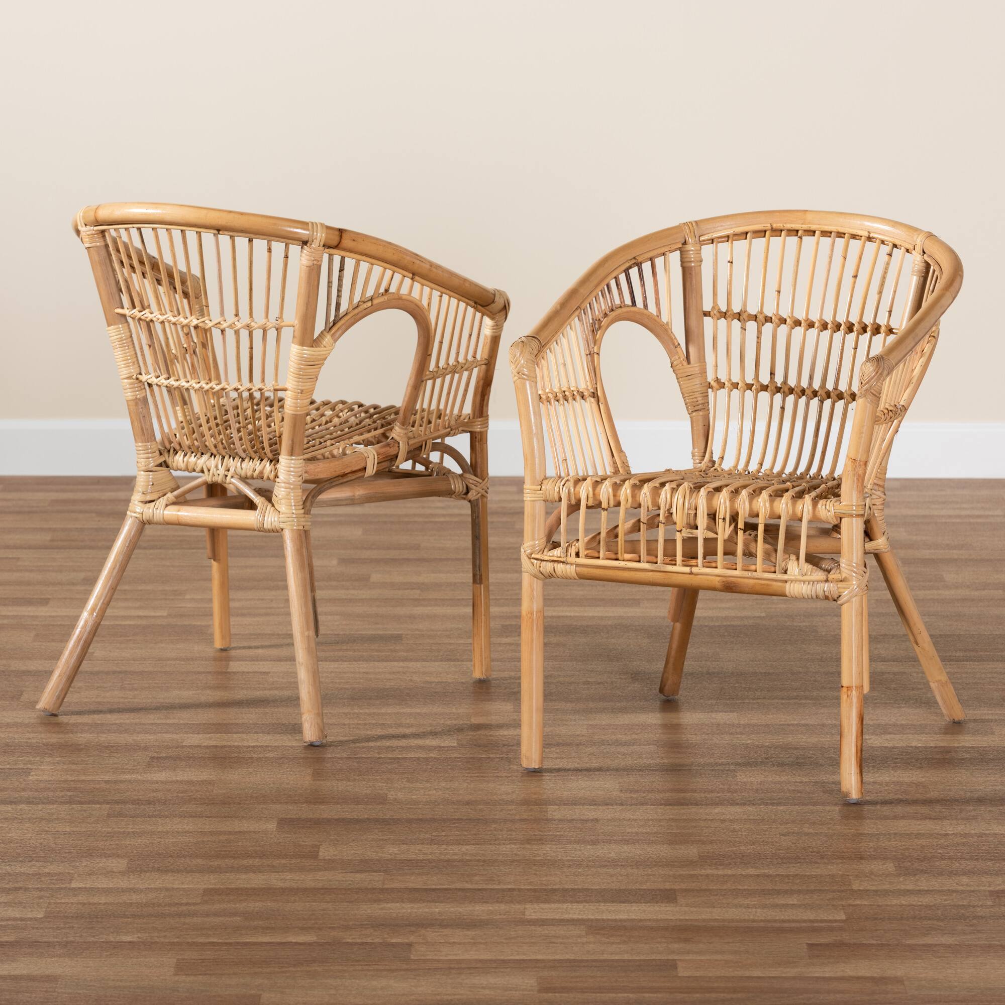 Alt View 4. bali & pari - Alleta Modern Bohemian Rattan 2-Piece Dining Chair Set - Natural Brown.