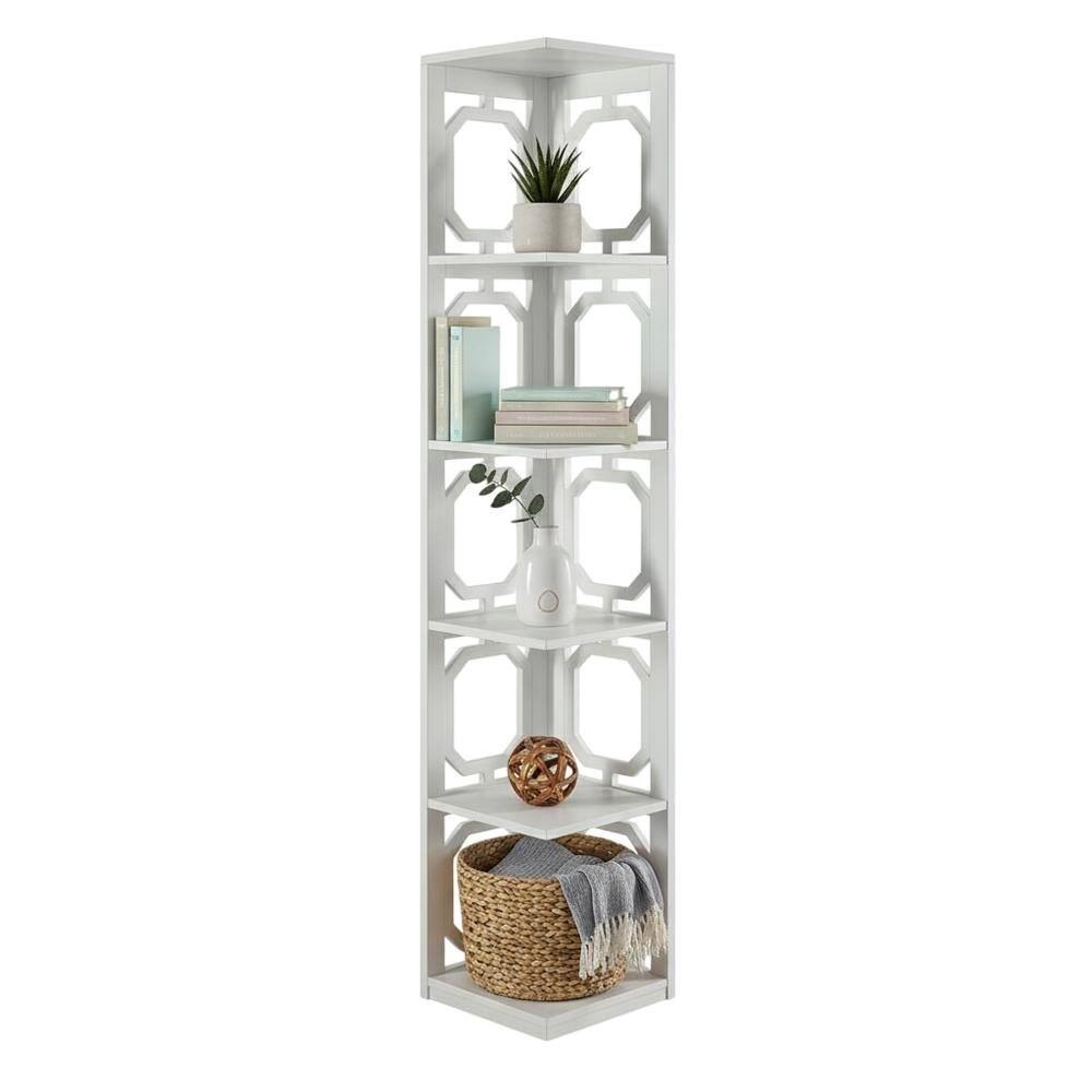 Angle. FurniFact - 5-Tier Corner Bookcase with Durable Non-Lead Paint Finish - White.