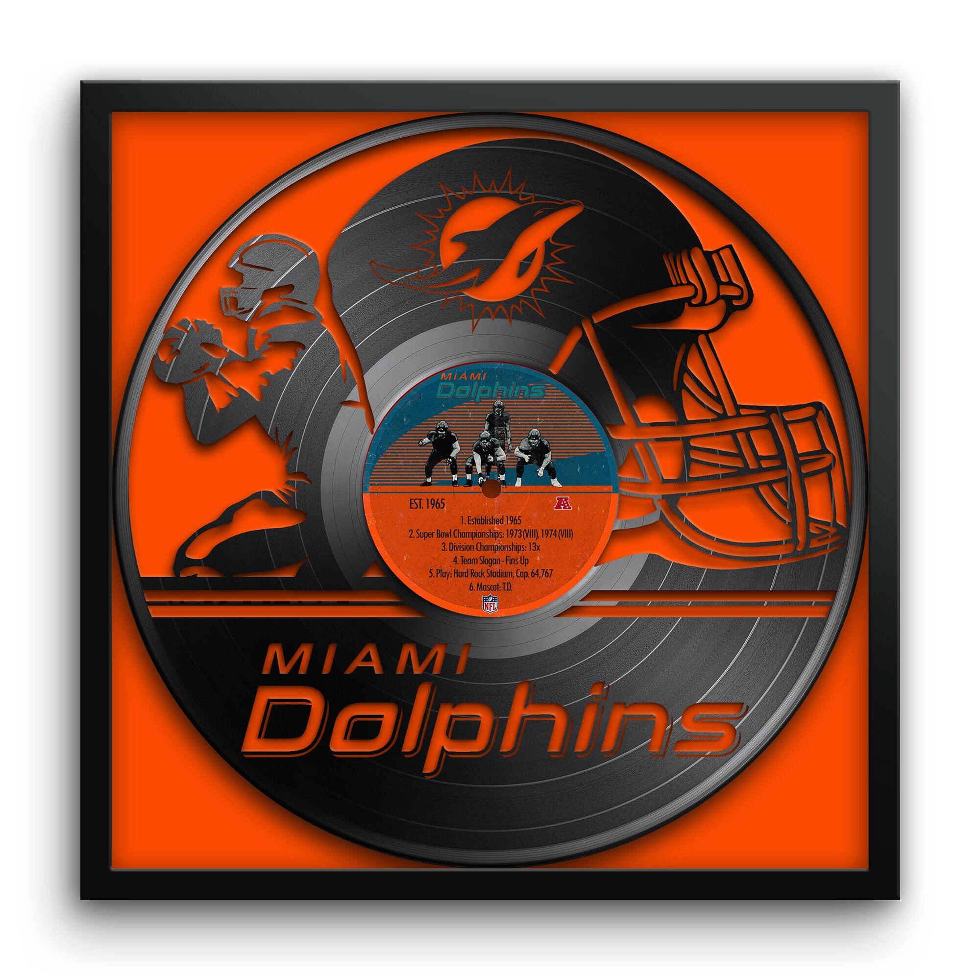 Sporticulture - Miami Dolphins Framed 13" x 13" Vinyl Record Art Print - Orange