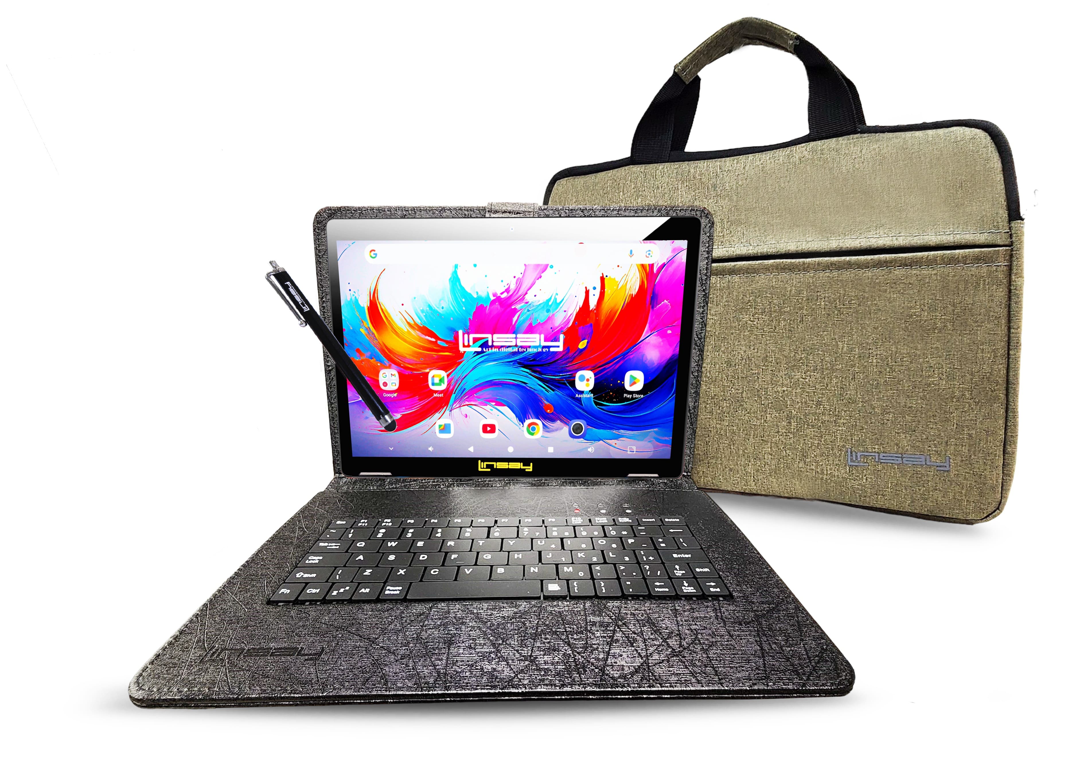 LINSAY - 10.1" Octa Core 256GB Storage Android 15 with Unique Oracle Keyboard Case and Tablet Briefcase - Black