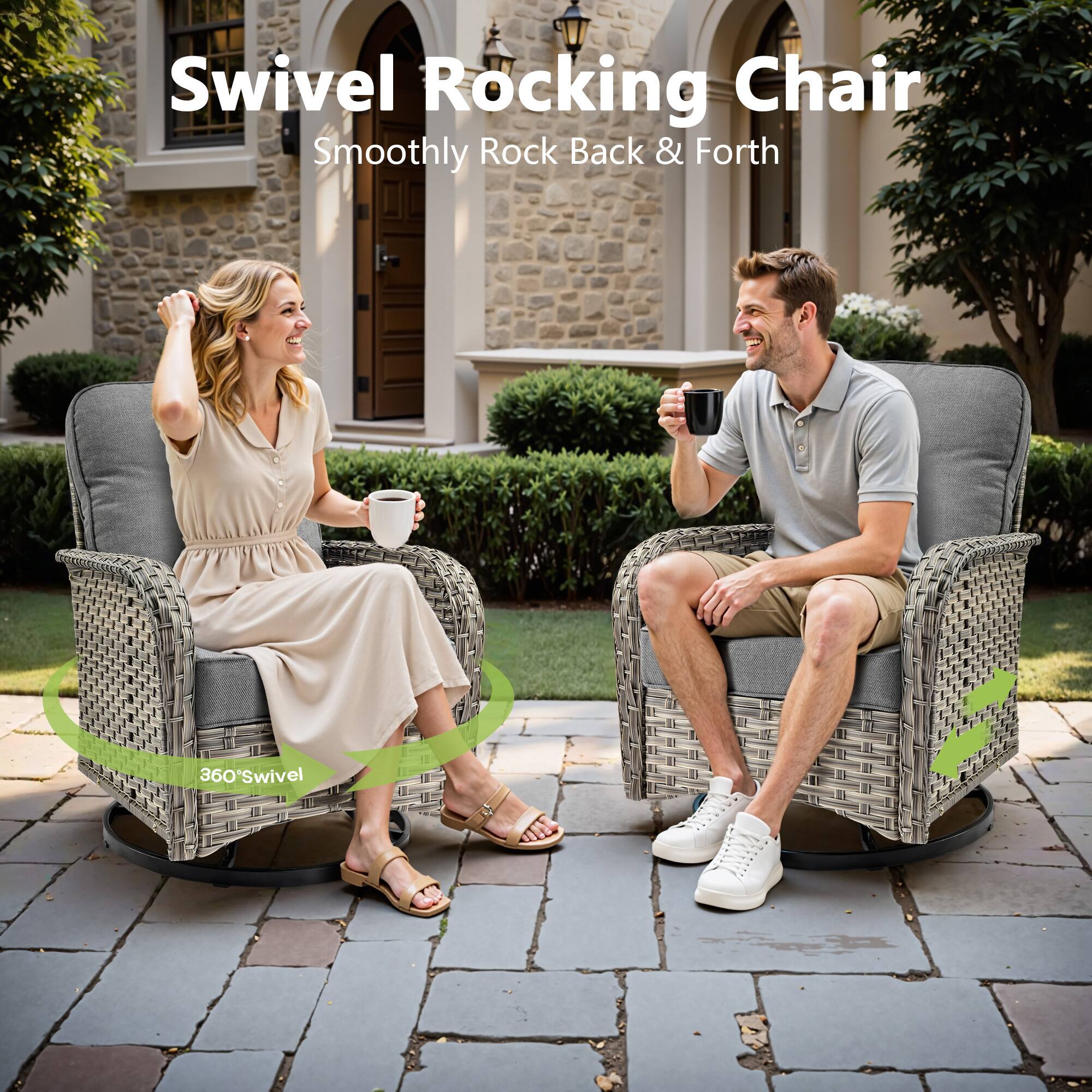 Swivel Rocking Chair  
Smoothly Rock Back & Forth  
360° Swivel