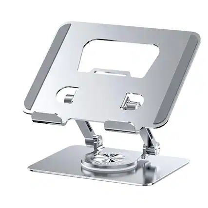 Front. HongFei - Adjustable Laptop Stand, Monitor Stand with 360 Degree Rotating Base, Ergonomic Laptop Base, Foldable Portable Stand - Black.