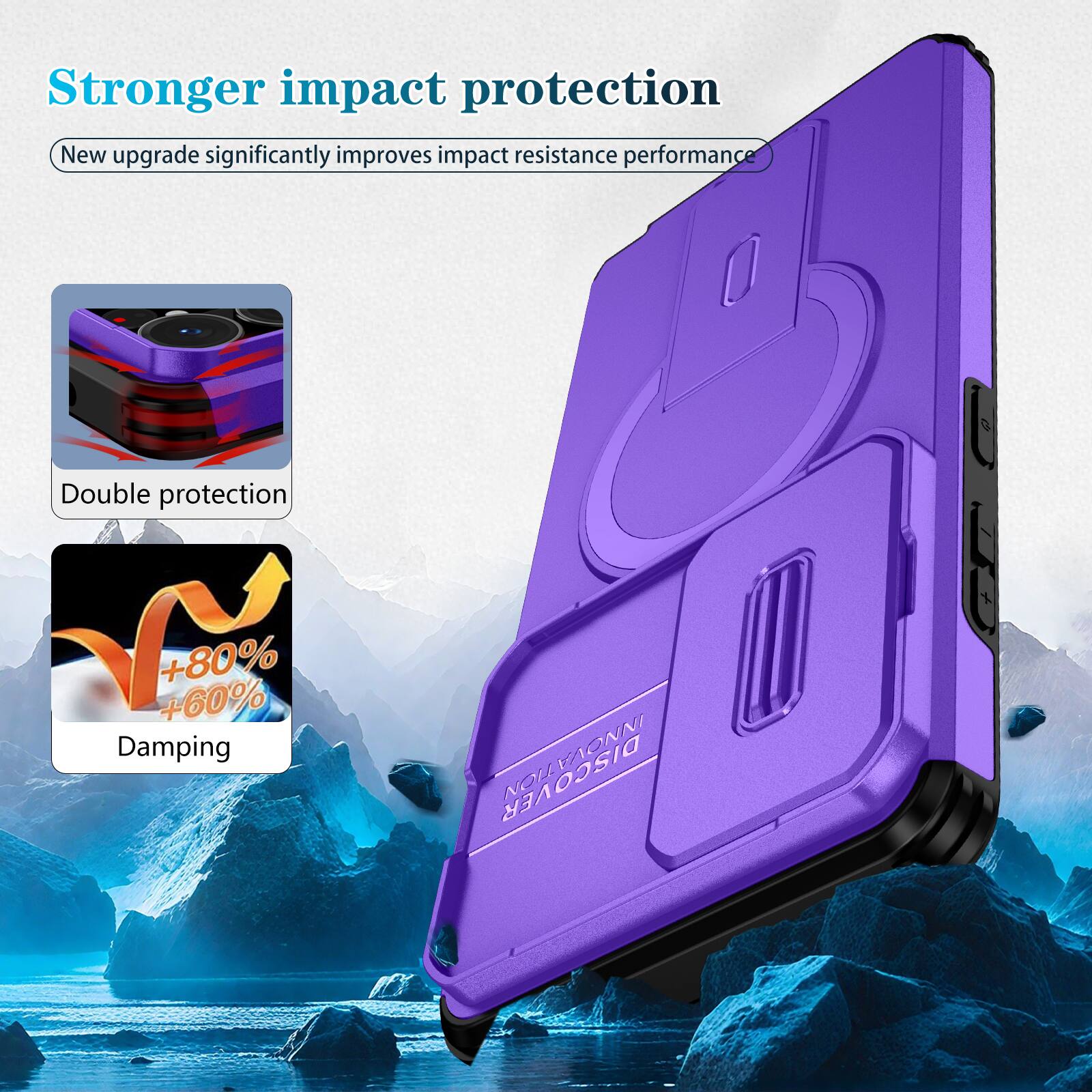 Stronger impact protection  
New upgrade significantly improves impact resistance performance  
Double protection  
+80% +60% Damping