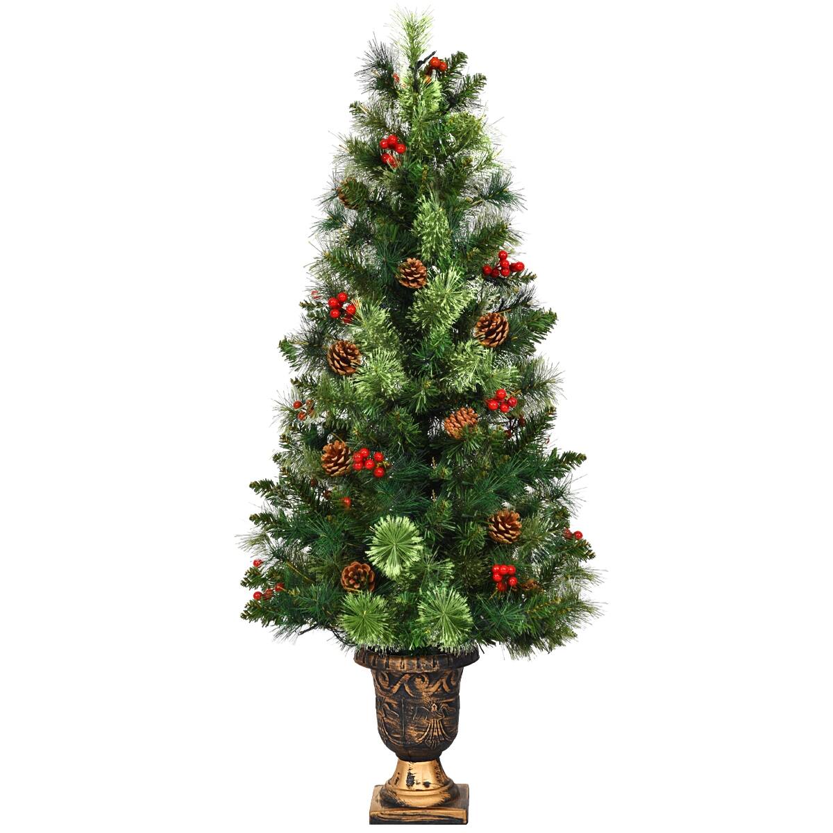 Front. Ecooso - 3ft LED Artificial Christmas Tree with Red Berries and Pine Cones for Tabletop Decoration - Green.