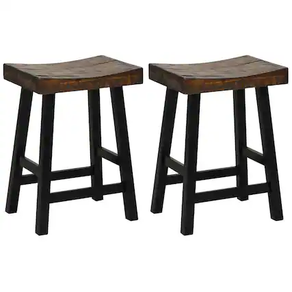 Front. Costway - Costway 24" Bar Stool Set of 2 Counter Height Solid Wood Curved Saddle Seat Footrest - Brown.