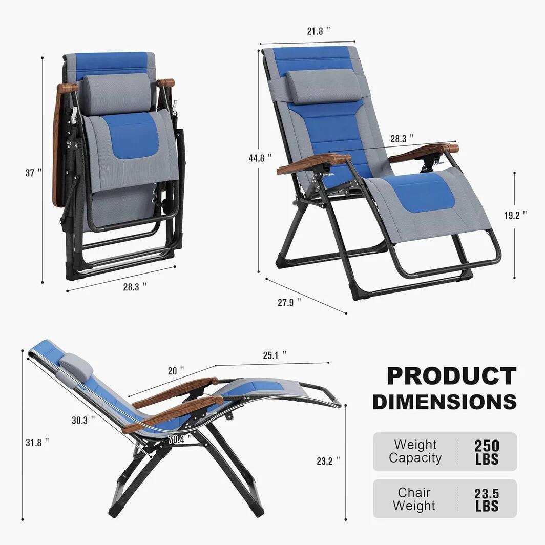 21.8"  
28.3"  
37"  
44.8"  
19.2"  
28.3"  
27.9"  
30.3"  
20"  
25.1"  
31.8"  
23.2"  
70.4"  

PRODUCT DIMENSIONS  

Weight Capacity: 250 LBS  
Chair Weight: 23.5 LBS