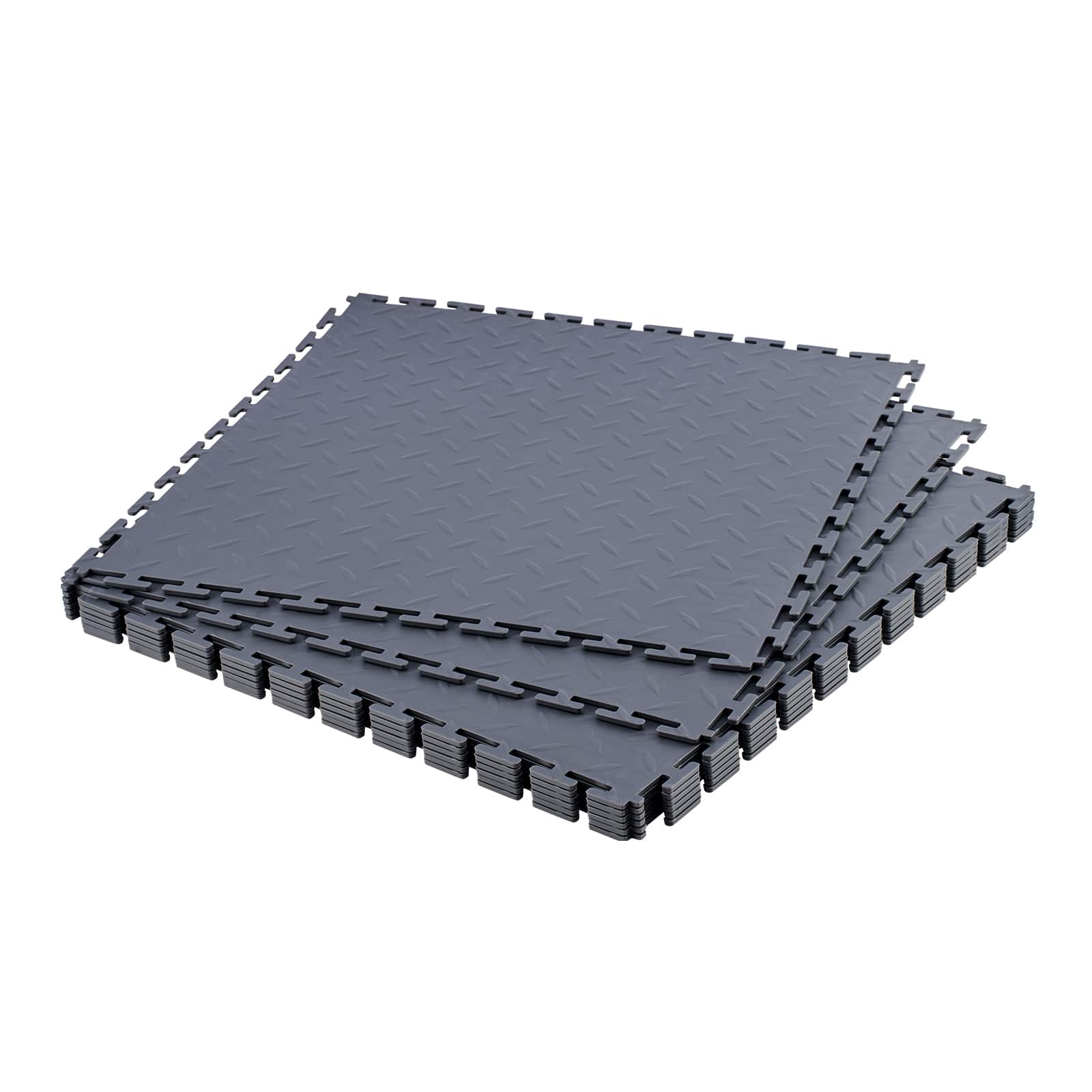 VEVOR - Garage Floor Tiles Interlocking, 8 Pack 20.2 x 20.2 x 0.2 in Interlocking Modular Garage Flooring Tiles, Diamond Plate - Graphite Gray