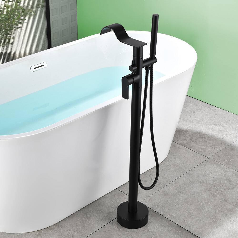 Alt View 4. Boyel Living - Black Bathtub Faucet Dual Function 360 Degrees Rotatable 1.5m SUS304 Hose Independent Handles - Matte Black.
