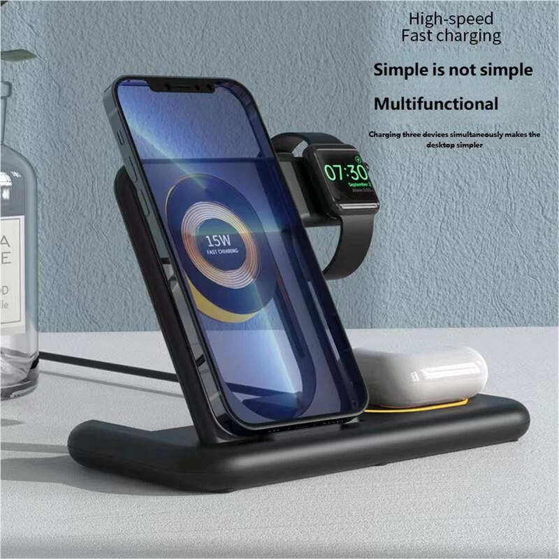 High-speed Fast charging  
Simple is not simple  
Multifunctional  
Charging three devices simultaneously makes the desktop simpler  

15W FAST CHARGING