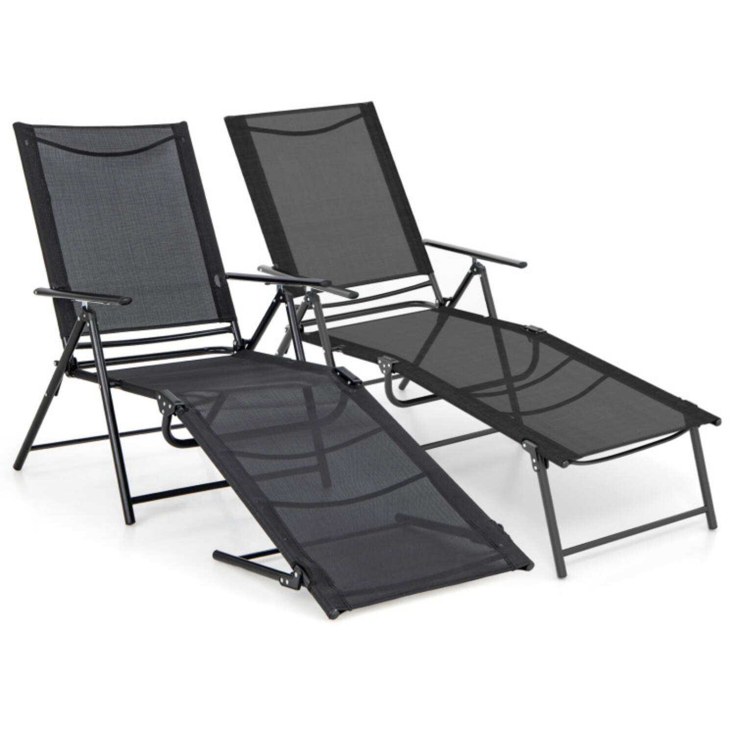 Alt View 4. Mondawe - 2 Pack Patio Folding Chaise Lounge Chairs w 6-Level Backrest & 2-Level Footrest 330 lbs - Black.