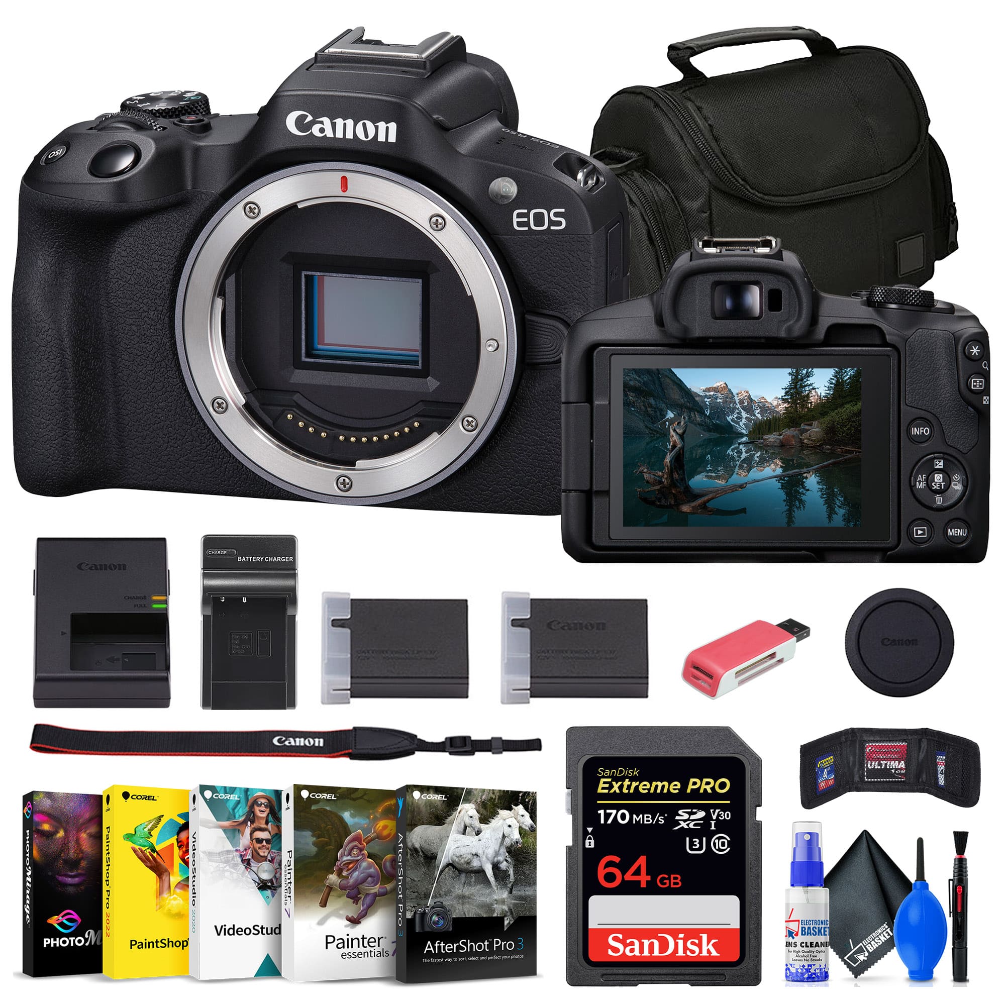 Canon - EOS R50 Mirrorless Camera + 64GB Card + Bag + Charger + Battery + More (International Version) - Black